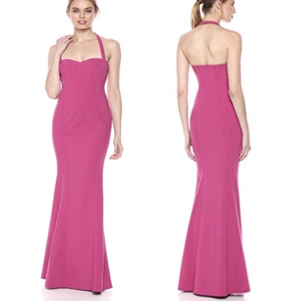 NEW LIKELY Serrino Pink Halter Neck Formal Maxi Gown Dress Size 4
